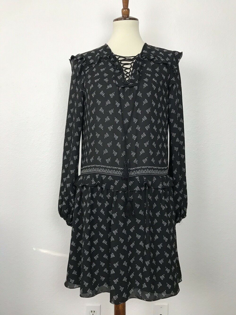 Max Studio Pullover Ruffled Lace Up Mini Lined Dress